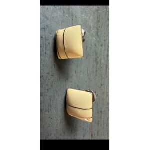 Vintage Sarah Coventry Cream Enamel Gold Tone Square Stud Earrings Mid Century